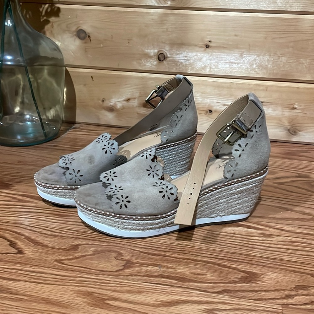 Tan color wedge sandals